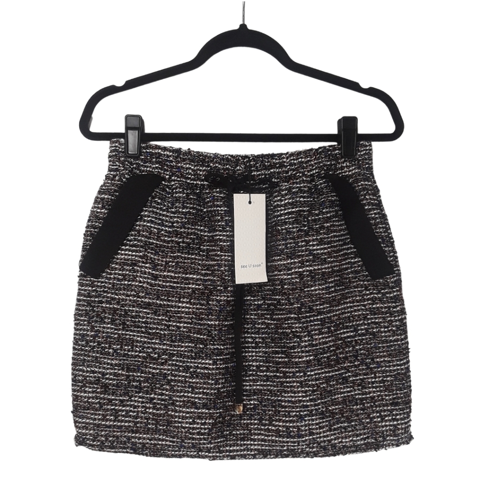 SEE U SOON Marled Print Multi Color Tweed Mini Skirt Small NWT